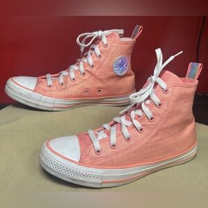 Converse All Star Chuck Taylor Pink/Coral Shimmer High Top Sneakers Big Kid Sz 6